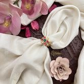 Vriksham Elegant Floral Jadau Kundan Finger Ring-Red Green & White-J3674